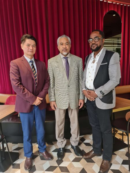 Vanuatus Trade Commissioner, Ambassador Prof. Hugh K Aryee in a Photograph with Hon MP, Hon. Jesse Luo and HE Ambassador Georges Maniuri after a brief meeting on trade and bilateral discussions in Brussels.